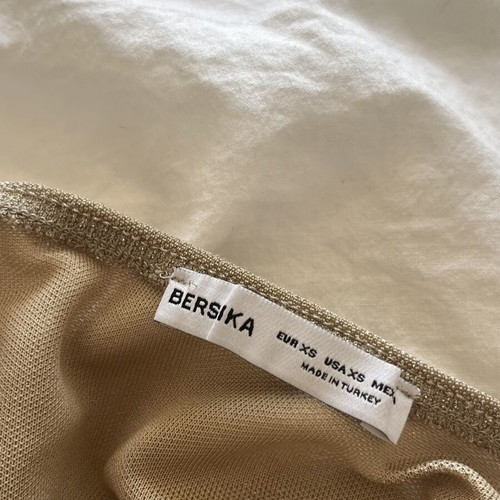 Bershka shimmery fitted champagne tube top, size XS