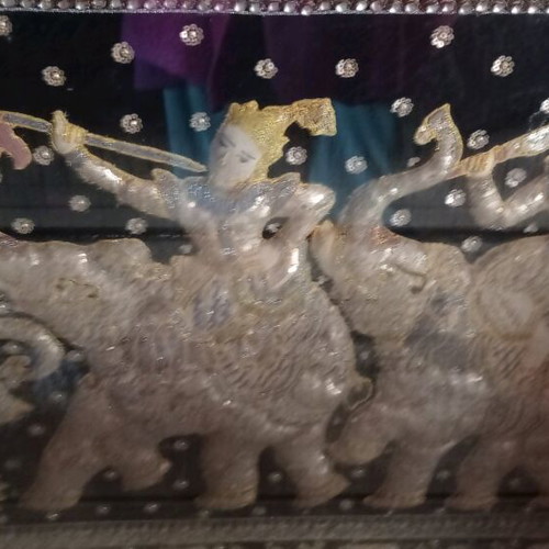 Burmese Embroidered Burma Like New with Warriors and Elephants in Frame