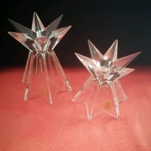 Crystal star-shaped candlesticks new, German origin, set of 2