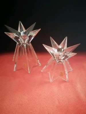 Crystal star-shaped candlesticks new, German origin, set of 2