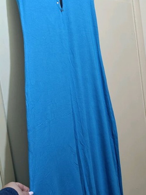 Sleeveless dress new blue cotton with open back and rhinestones size L