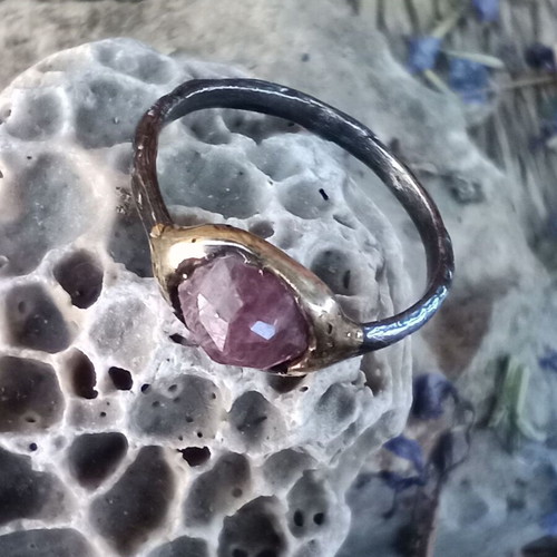 Silver handmade ring with large sapphire, 22k gold plated, like new