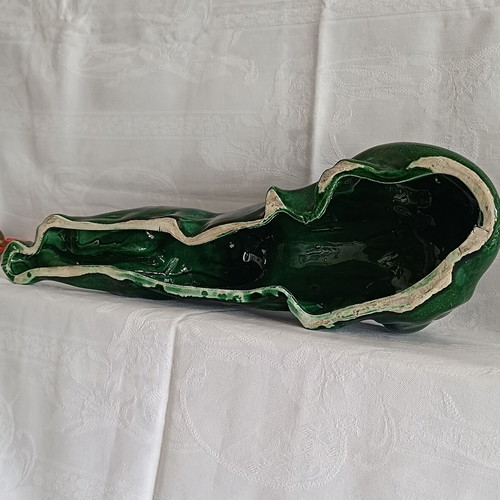 Vintage Art Déco ceramic panther figurine with green enamel, like new