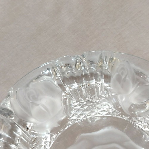 Crystal ashtray used, large with rose design