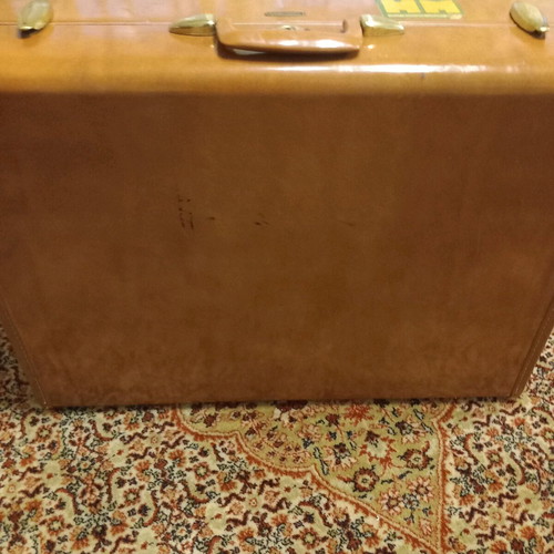 Samsonite vintage suitcase used, tan hard shell, 1950s