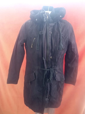 Guodil jacket used, black with fur hood, size S