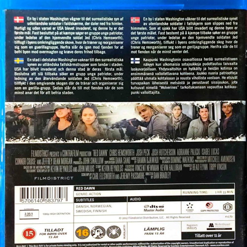 Red Dawn Blu-Ray used, action movie without subtitles