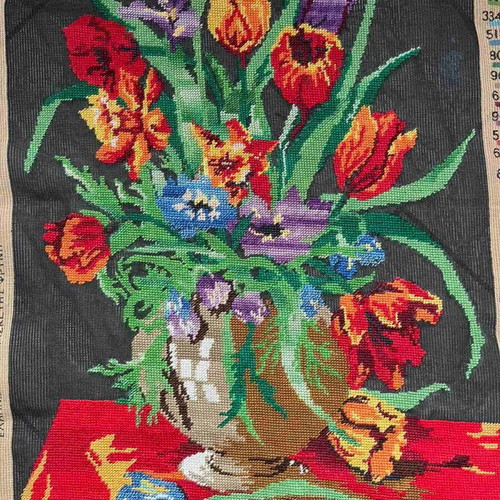Handmade textile painting with floral design