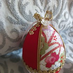 Large Easter egg 14cm like new with red and printed fabrics