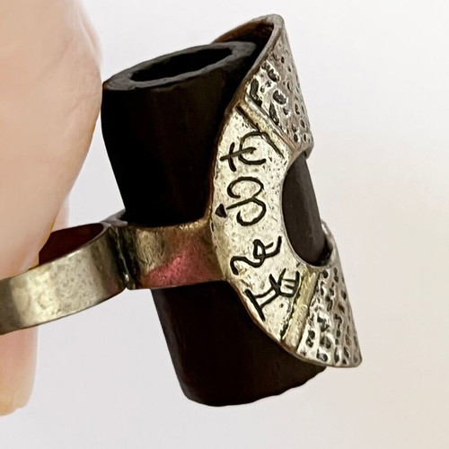 Forged ring with wooden cylinder, like new, brown and silver