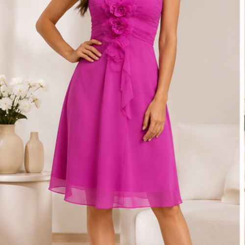 Evening Dress in Fuchsia Shade with Scarf – Size 40