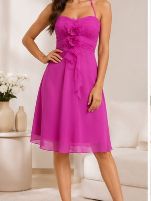 Evening Dress in Fuchsia Shade with Scarf – Size 40
