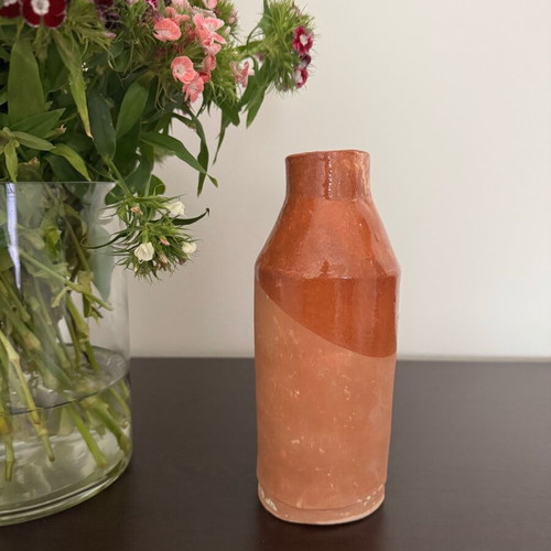 Handmade ceramic vase red brown new