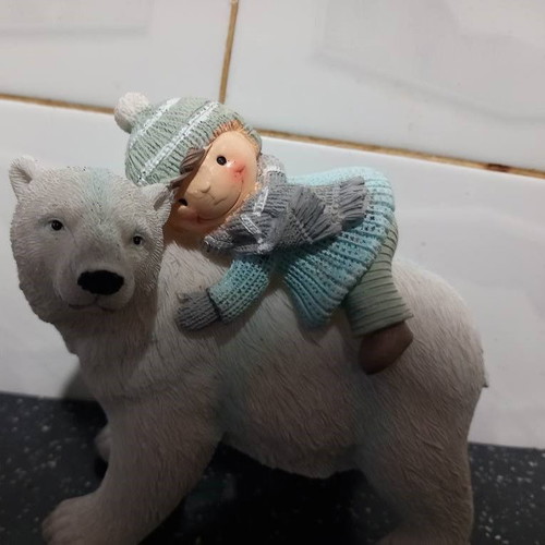 Christmas decorative statue bear with boy used