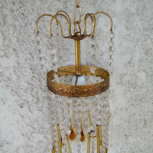 Ceiling light and wall sconces used from 1970 with Murano crystals