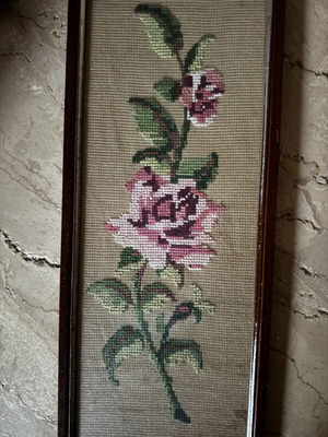 Vintage embroidered framed textile art, new
