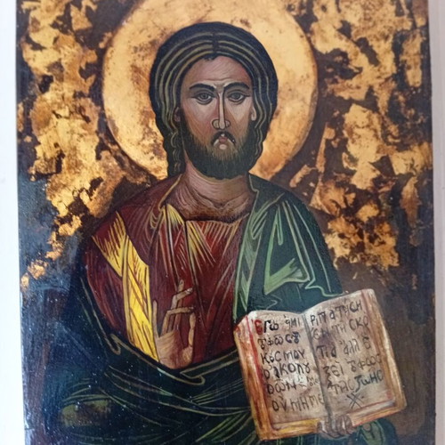 Jesus icon used 30x40 cm with gold leaf on solid wood