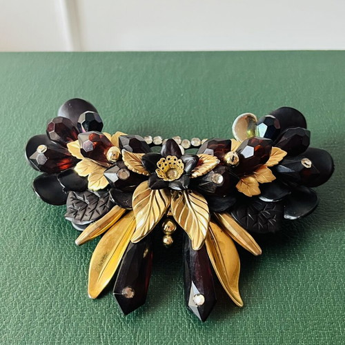 Vintage French Barrette hair clip 1980s baroque style amber color used