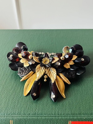 Vintage French Barrette hair clip 1980s baroque style amber color used