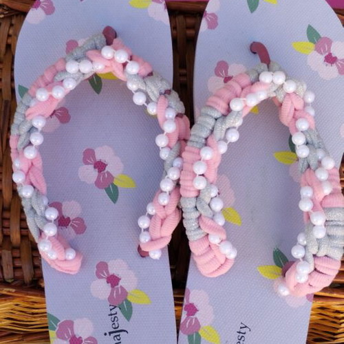 Mitsuko handmade flip flops new, colorful with pearls and shells