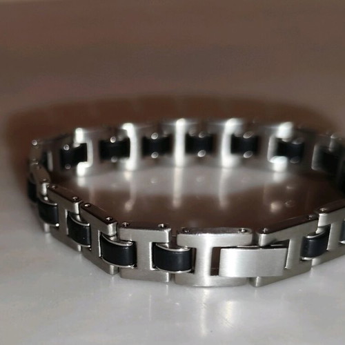 Unisex stainless steel bracelet-cuff like new, black and silver