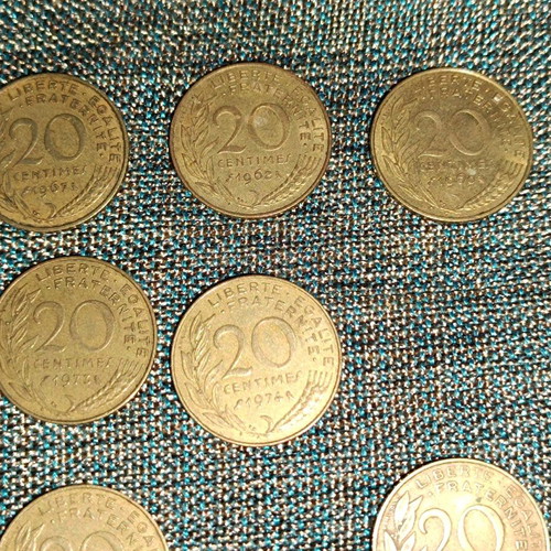 French 20 centimes coin collection used, 31 pieces