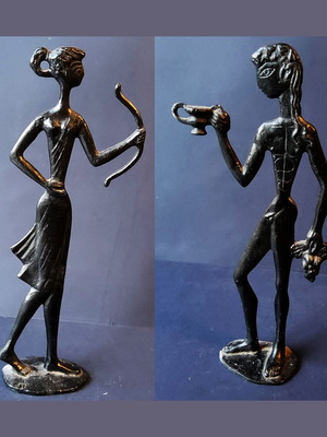 Set of 2 Bronze Statues Artemis and Dionysus, like new, 1960s