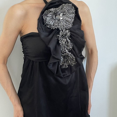 Derercuny Statement Halter Top Like New, Black, Beaded