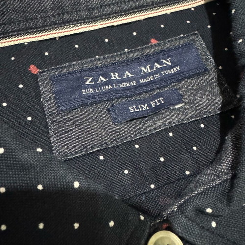 ZARA Man Navy Polka Dot Slim Fit Shirt Large like new
