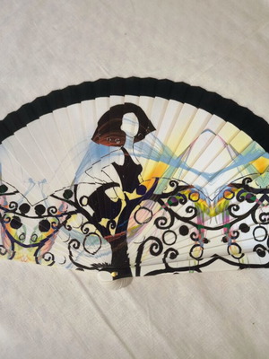 Spanish hand-painted fan new, black and multicolor