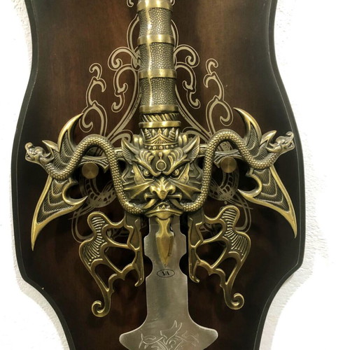 Decorative sword used on wooden wall mount with stainless steel blade