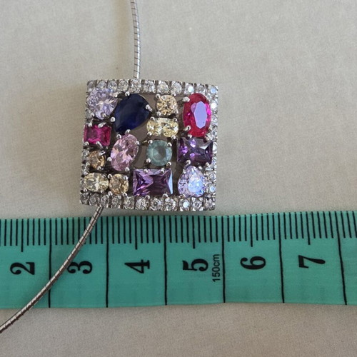 Silver 925 necklace with multicolored zircon stones, 42 cm