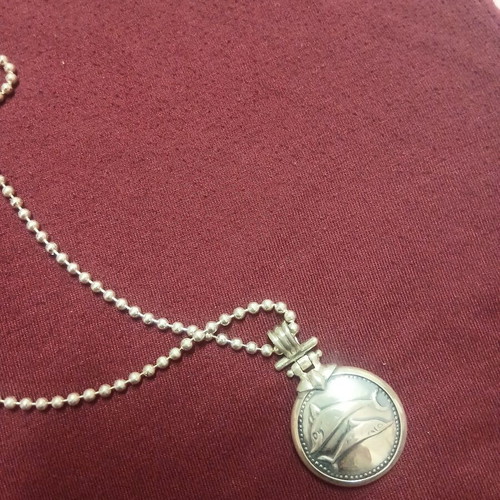 Vintage silver pendant with chain, double-sided, dolphins, 50cm chain