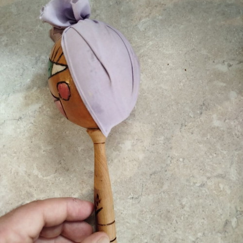 Handmade wooden maracas used, 24 cm