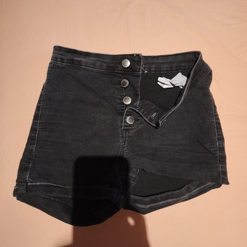 Girls' shorts black denim and grey cotton used, athletic top