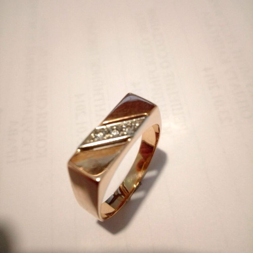 Men's ring 14K Russian gold with natural diamonds like new