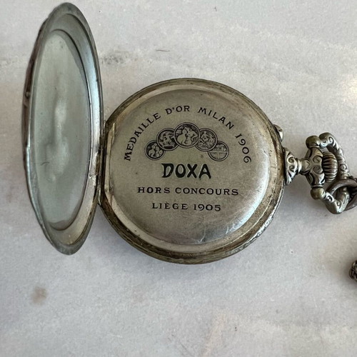 Doxa vintage antique pocket watch used, hunting party 1906