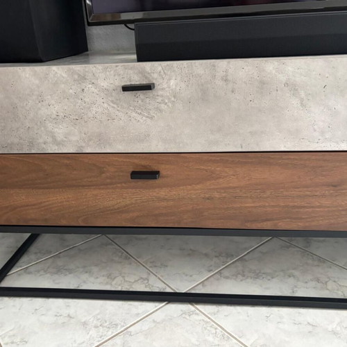 Living room furniture set cement grey with wood and black metal legs like new