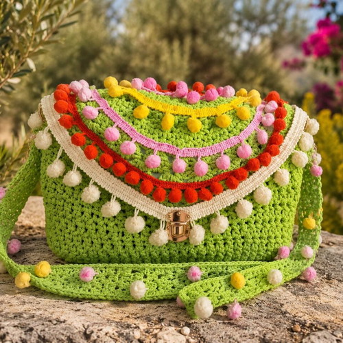 Fiesta Bloom Bag crossbody green, handmade