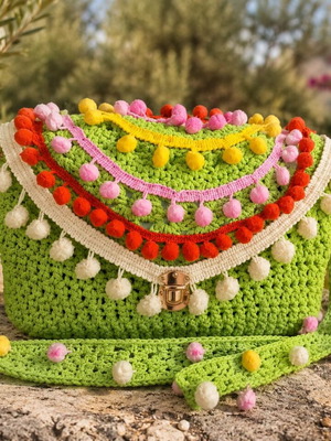 Fiesta Bloom Bag crossbody green, handmade