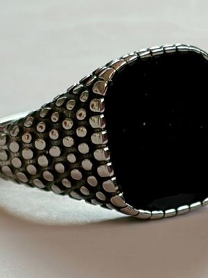 Scaled Signet Ring Black Inlay New, 316L Stainless Steel, US Size 12