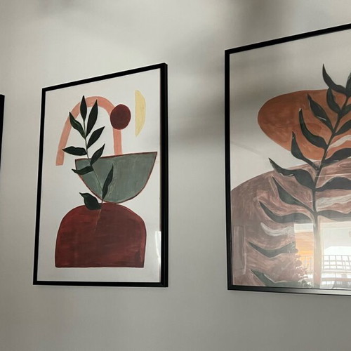 Handpainted paintings with black frame and pastel colors new