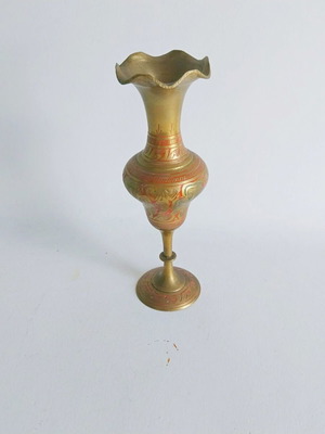 Vintage Indian brass vase used, hand engraved and painted