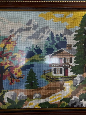 Embroidered Frame with House in Nature Theme like new