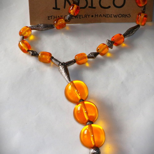 Artificial Amber Necklace with Sterling Silver 925 New