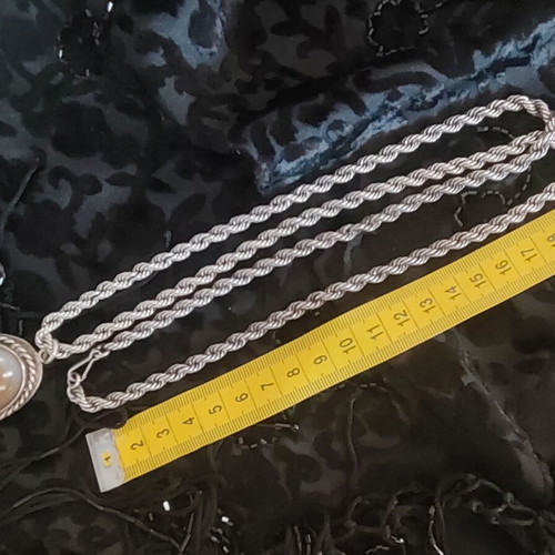 Vintage 925 Silver Set: Long 80cm Rope Chain & Agate/Onyx Pendant