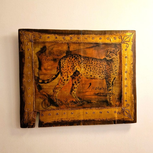 Handmade wooden painting 80x65cm with gold leaf, like new