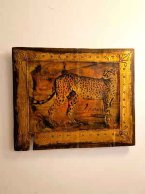 Χειροποίητος ξύλινος πίνακας 80x65cm με φύλλο χρυσού, σαν καινούργιο