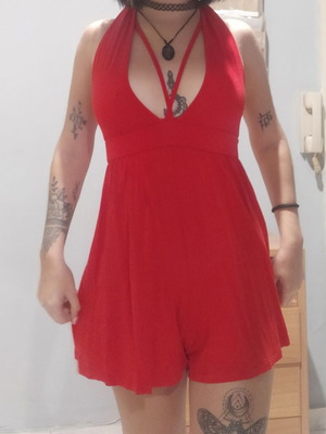 Red one-piece sexy with open bust like new