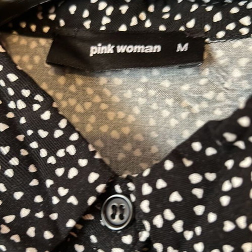 Pink Woman dress black with white hearts, size M, like new
